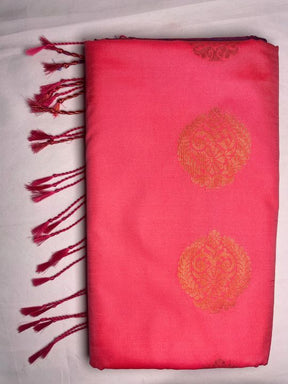 Kanjivaram Tissue Border Soft Silk Sarees (Peach and Purple Colour)