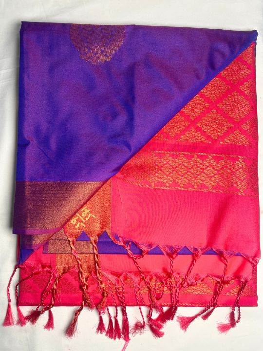 Kanjivaram Tissue Border Soft Silk Sarees (Purple and Pink Colour)