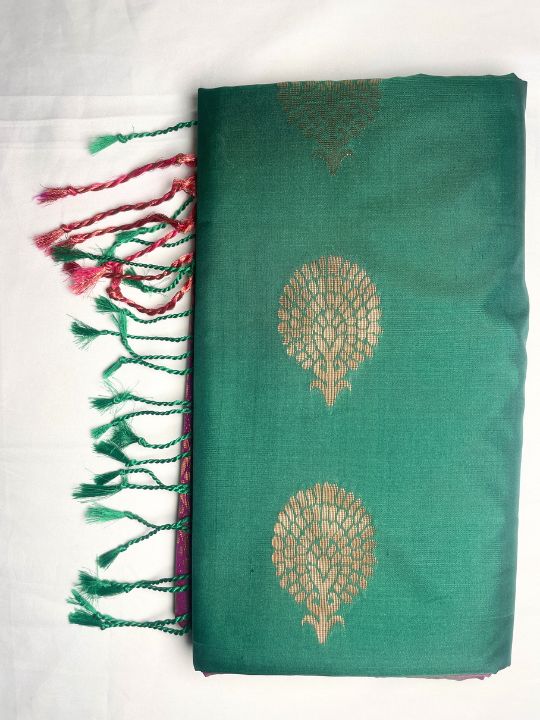 Kanjivaram Tissue Border Soft Silk Sarees (Green and Purple Colour)