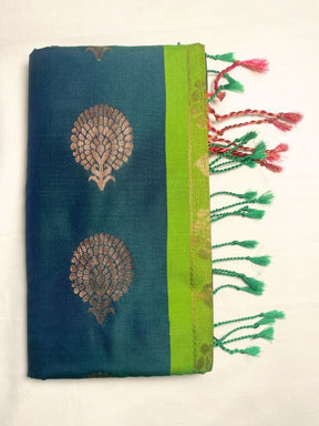 Kanjivaram Tissue Border Soft Silk Sarees (Olive and Green Colour)
