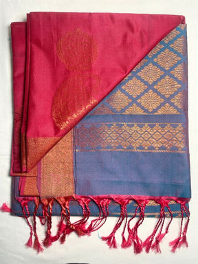 Kanjivaram Tissue Border Soft Silk Sarees (Maroon and Sea Green Colour)
