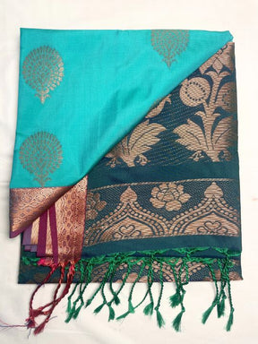 Kanjivaram Tissue Border Soft Silk Sarees (Green and Dark Green  Colour)