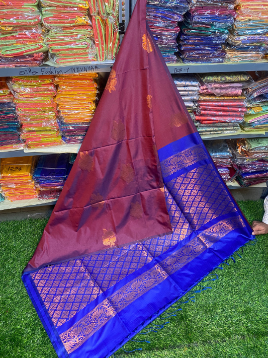 Kanjivaram Tissue Border Soft Silk Saree (Purple & Blue)