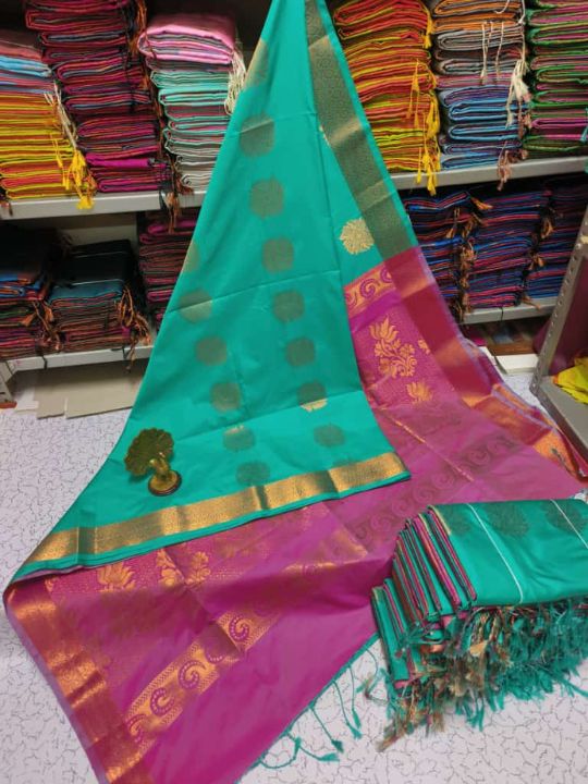 Kanjivaram Tissue Border Soft Silk Sarees (Sea Blue and Pink).