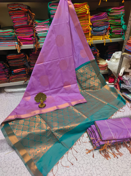 Kanjivaram Tissue Border Soft Silk Sarees (Purple and Sea Green)