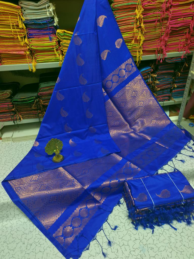 Kanjivaram Tissue Border Soft Silk Sarees (Royal Blue)