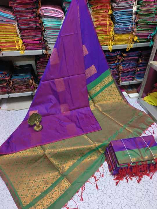 Kanjivaram Tissue Border Soft Silk Saree ( Purple & Green )