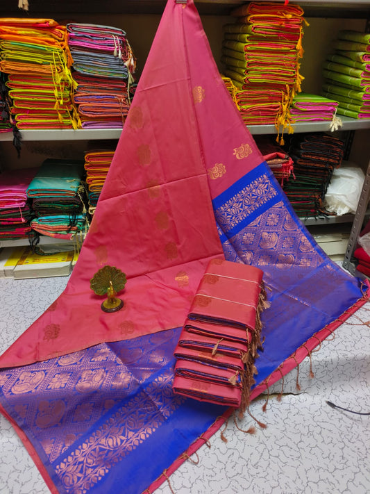 Kanjivaram Tissue Border Soft Silk Sarees (Pink and Blue)