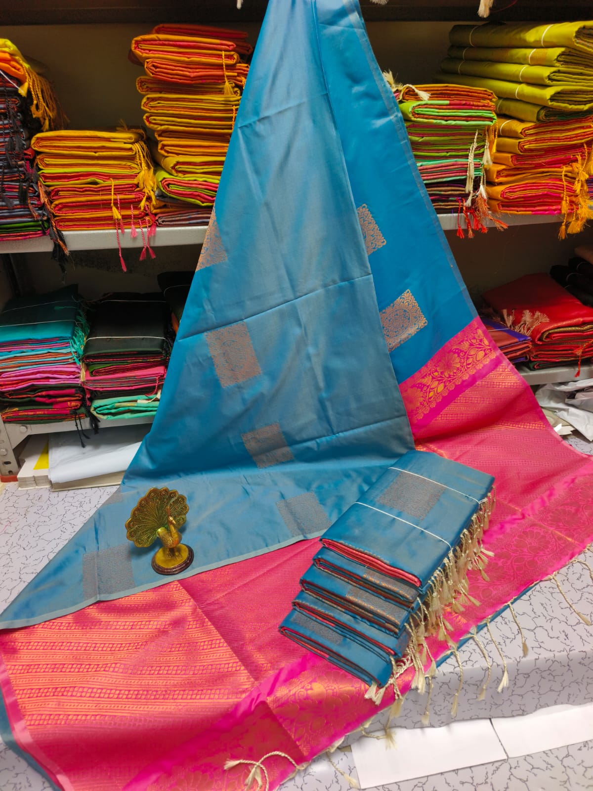 Kanjivaram Tissue Border Soft Silk Sarees (Light Blue and Pink)