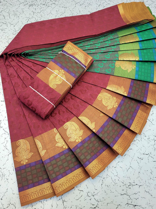 3D embossed silk sarees with contrast pallu (Maroon and Golden)
