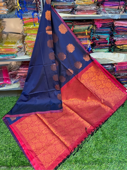 Kanjivaram Tissue Border Soft Silk Saree ( Royale Blue & Maroon )