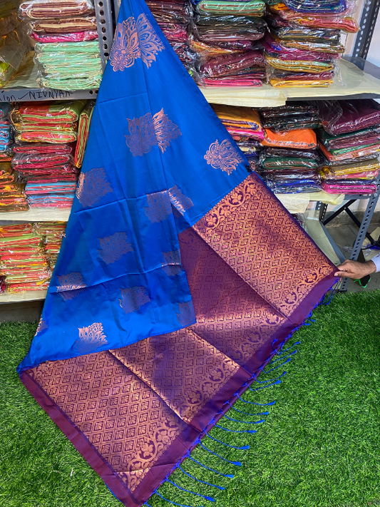 Kanjivaram Tissue Border Soft Silk Saree (Blue & Pruple)