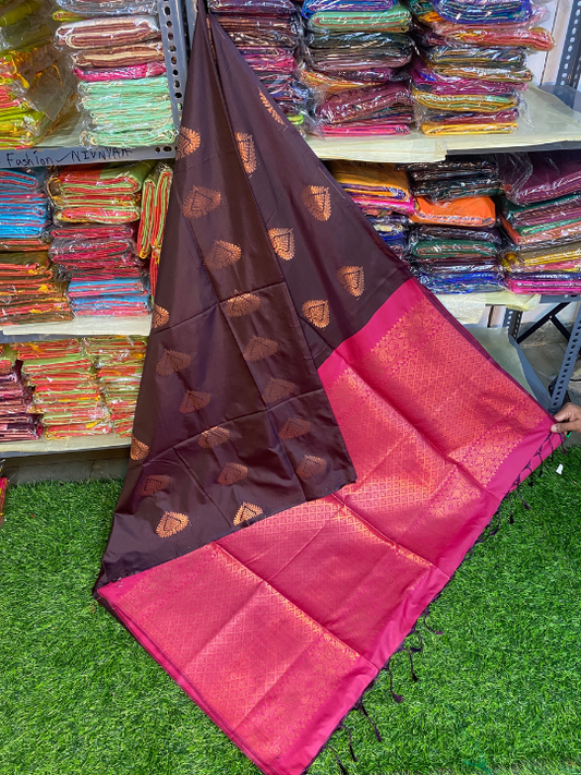 Kanjivaram Tissue Border Soft Silk Saree (Brown & Pink)