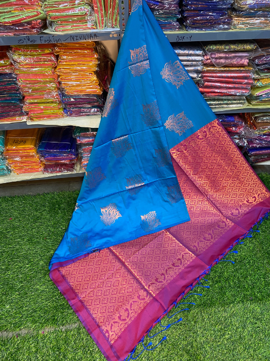 Kanjivaram Tissue Border Soft Silk Saree (Blue & Purple)