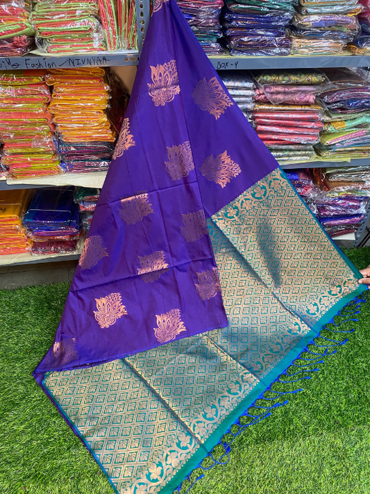 Kanjivaram Tissue Border Soft Silk Saree (Blue & Green)