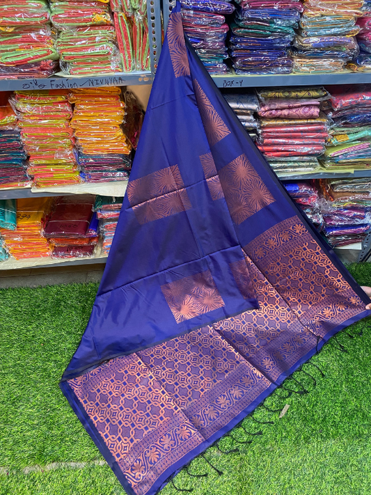 Kanjivaram Tissue Border Soft Silk Saree (Blue)