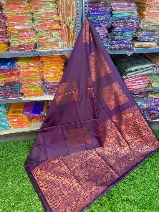 Kanjivaram Tissue Border Soft Silk Saree (Purple)