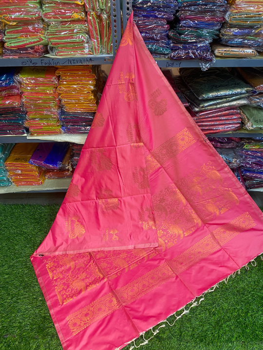 Kanjivaram Tissue Border Soft Silk Saree (Pink)