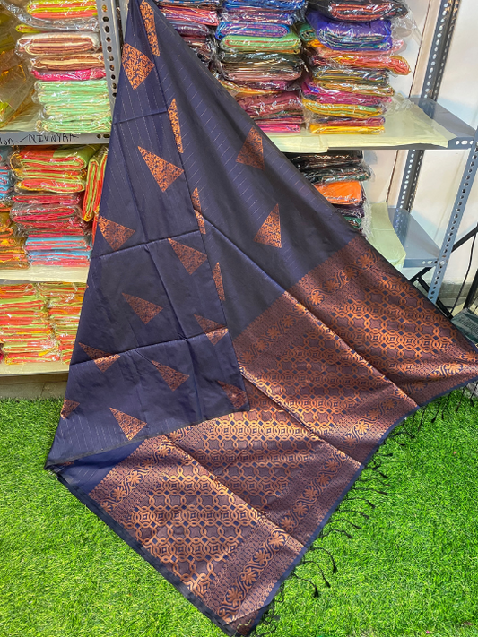 Kanjivaram Tissue Border Soft Silk Saree (Blue)