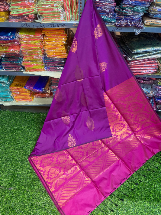 Kanjivaram Tissue Border Soft Silk Saree (Purple & Pink)