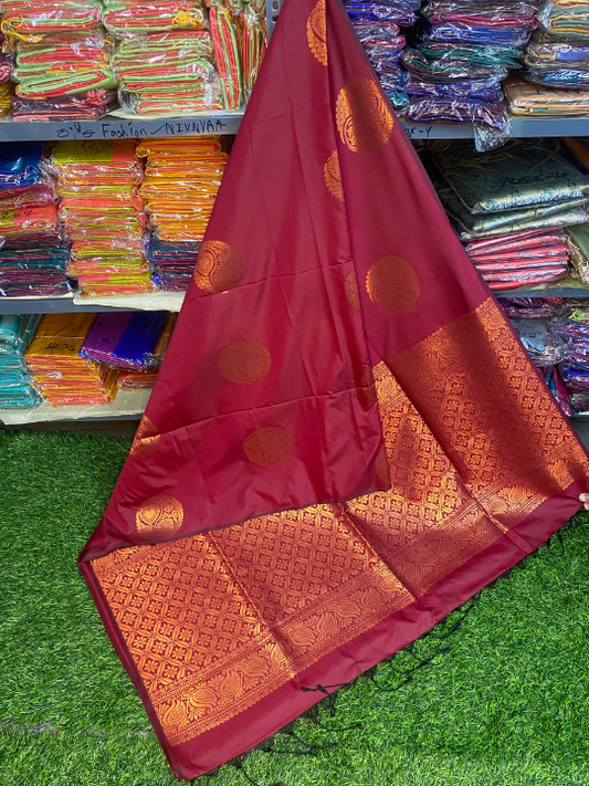 Kanjivaram Tissue Border Soft Silk Saree (Maroon)
