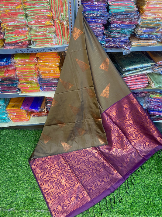 Kanjivaram Tissue Border Soft Silk Saree (Mehndi Green & Purple)