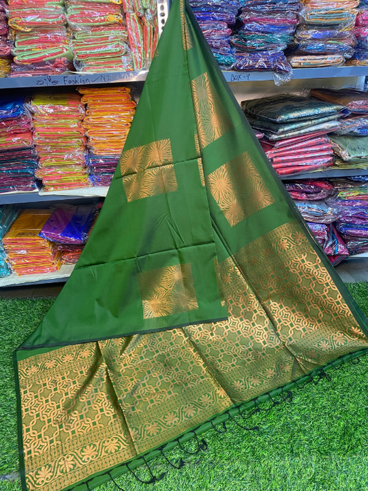 Kanjivaram Tissue Border Soft Silk Saree (Green)