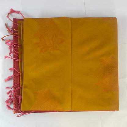 Kanjivaram Tissue Border Soft Silk Sarees (Mustard and Red)