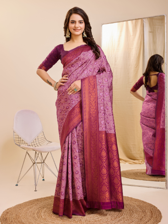 Banarasi Soft Silk Saree (Purple Marron)