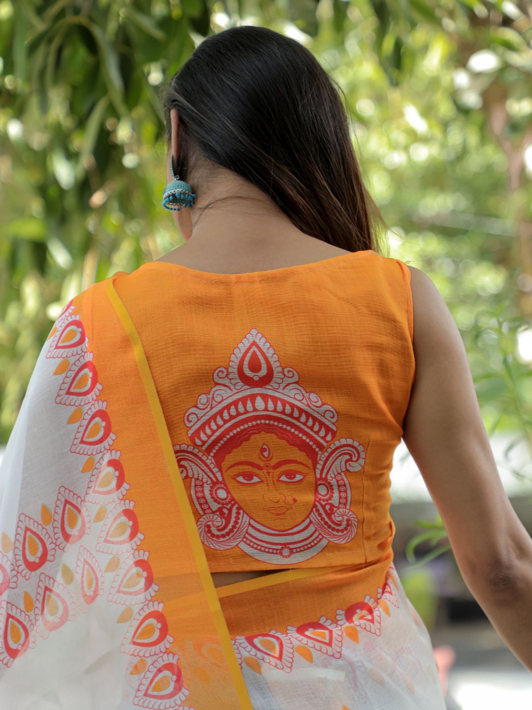 Digital printed durga pooja designer cotton saree