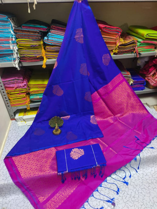 Kanjivaram Tissue Border Soft Silk Sarees (Blue and Pink)
